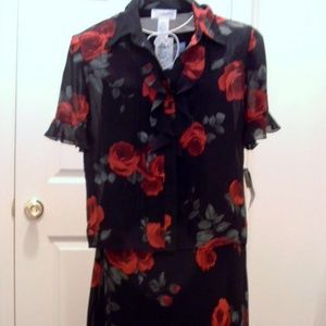 Boho Maxi Dress Red Roses 2 piece Long with Jacket